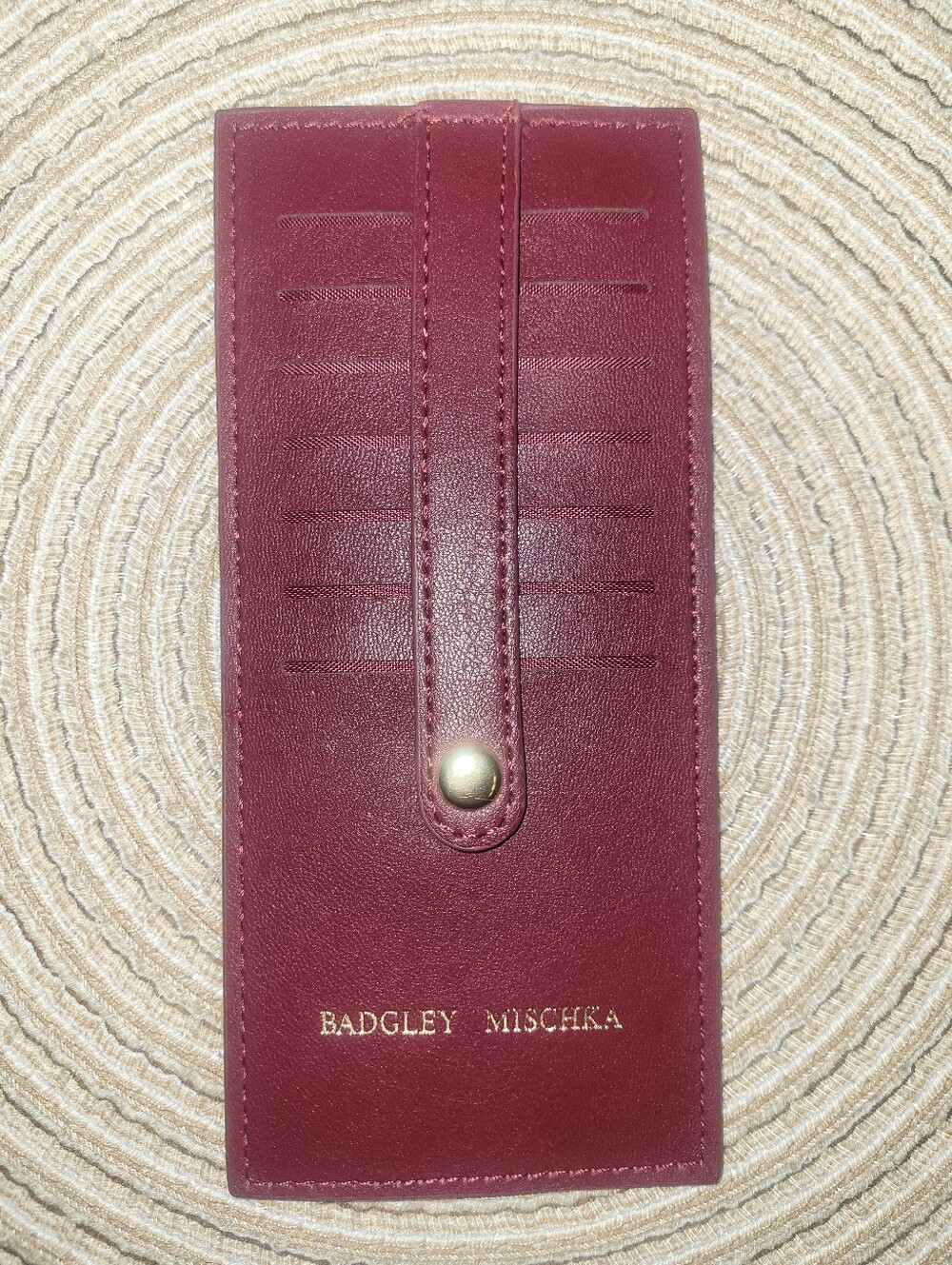 Badgley Mischka Burgundy Leather Snap Card Organizer